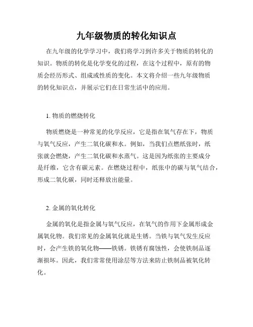 九年级物质的转化知识点