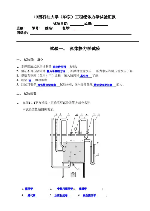 2021年流体静力学实验报告中国石油大学