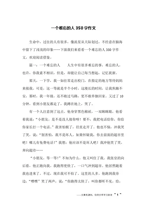 一个难忘的人350字作文