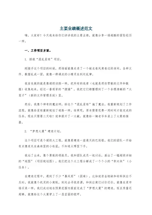 主要业绩概述范文
