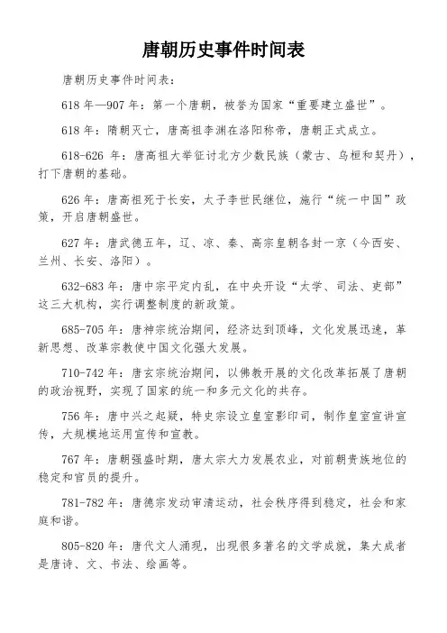 唐朝历史事件时间表