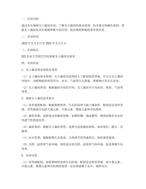 果树无土栽培实训报告