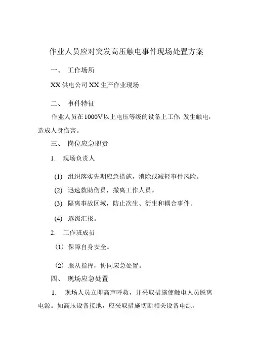 作业人员应对突发高压触电事件现场处置方案