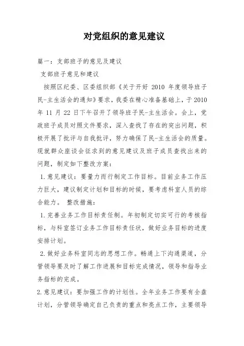 对党组织的意见建议