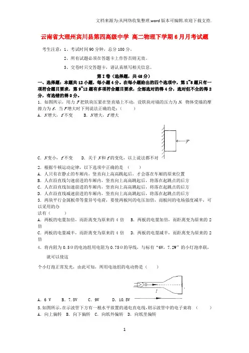 高二物理下学期6月月考试题