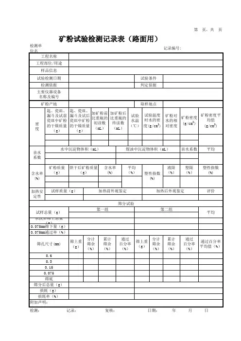 矿粉试验检测记录表(路面用)