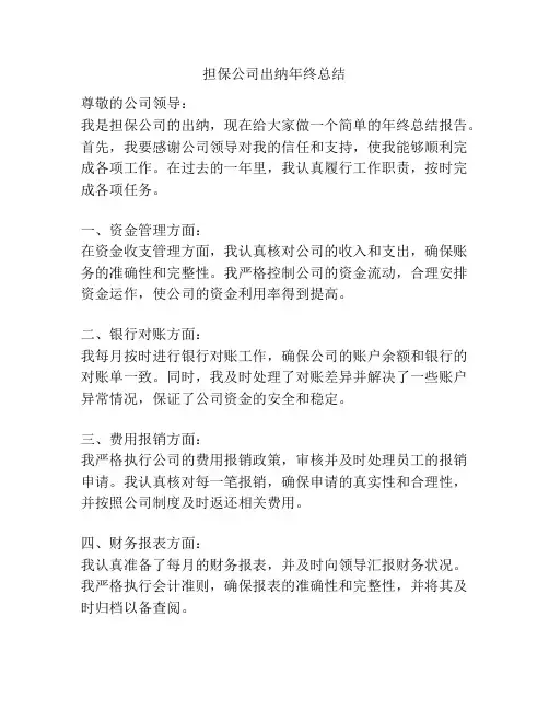 担保公司出纳年终总结