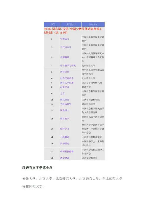 语言学核心期刊