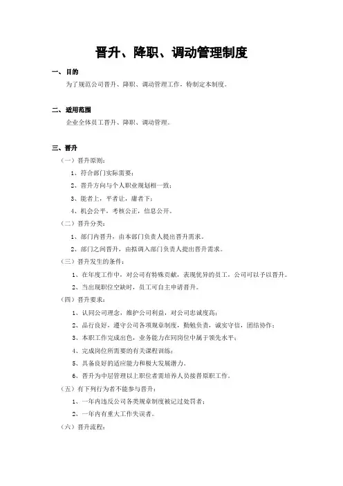 公司晋升、降职、调动管理制度