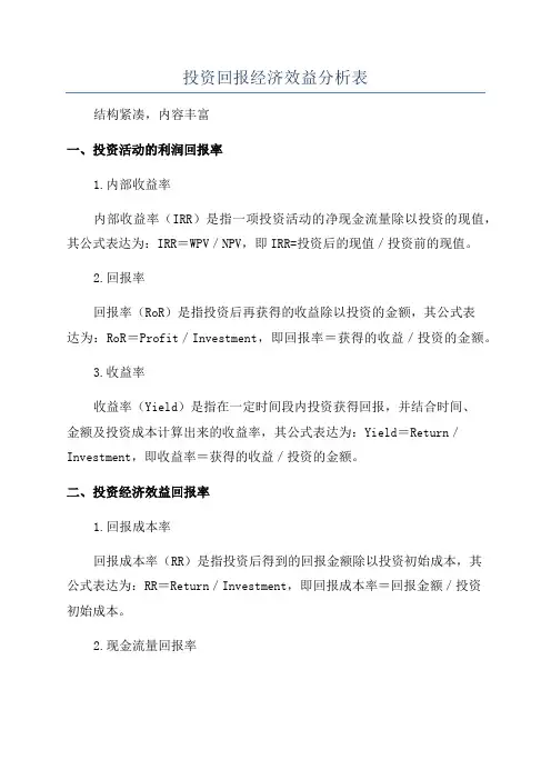 投资回报经济效益分析表