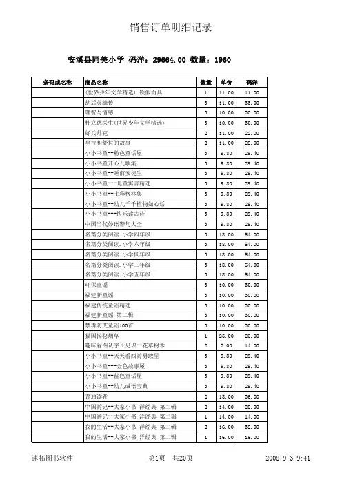 销售订单明细记录