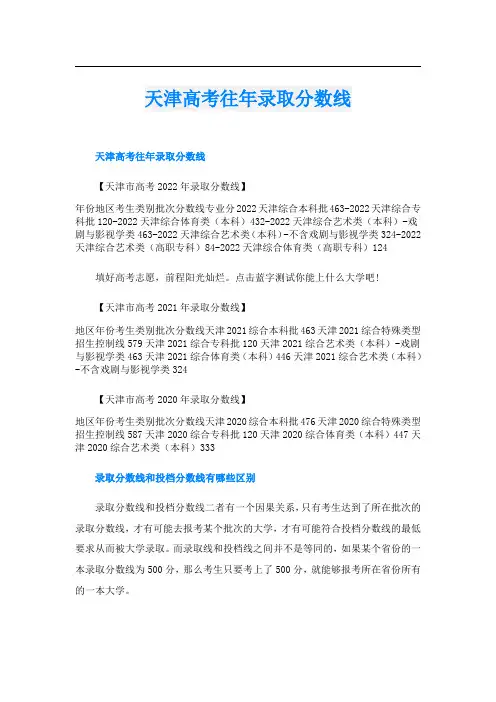 天津高考往年录取分数线