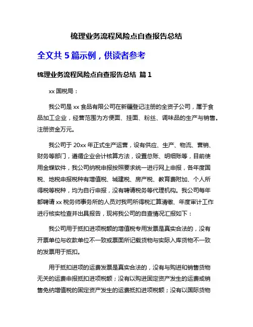 梳理业务流程风险点自查报告总结