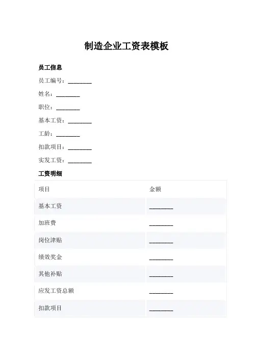 制造企业工资表模板
