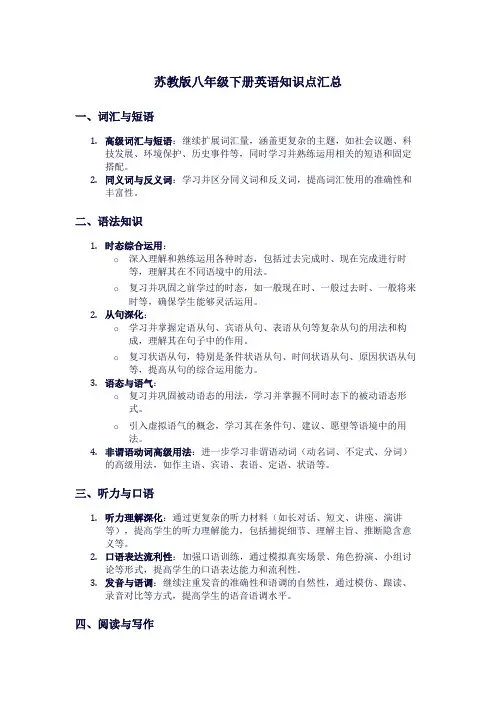 苏教版八年级下册英语知识点汇总