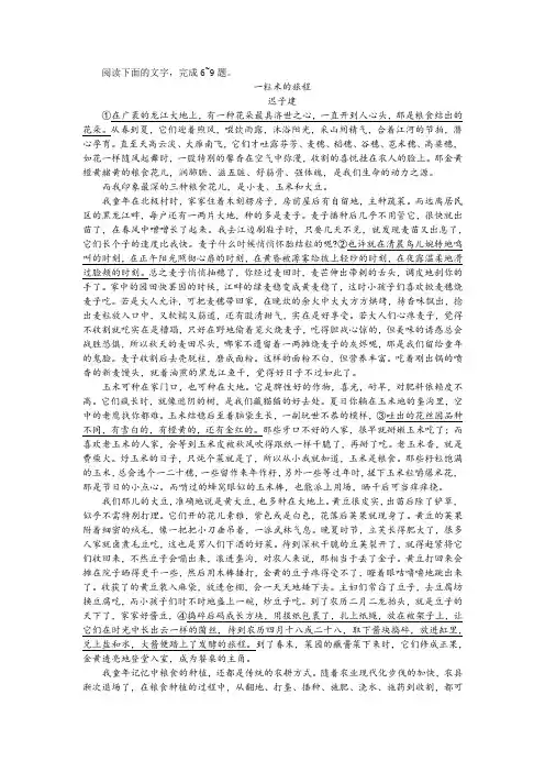 迟子建《一粒米的旅程》阅读训练及答案