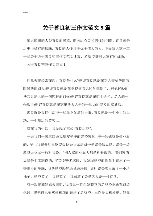 关于善良初三作文范文5篇