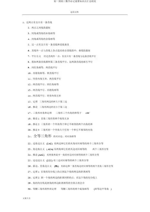 初一到初三数学必记重要知识点汇总情况