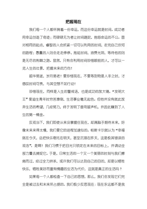 初二作文：把握现在作文600字