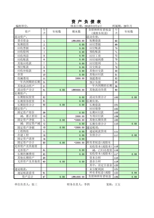 全面资产负债表格(转换为XLS表格使用)