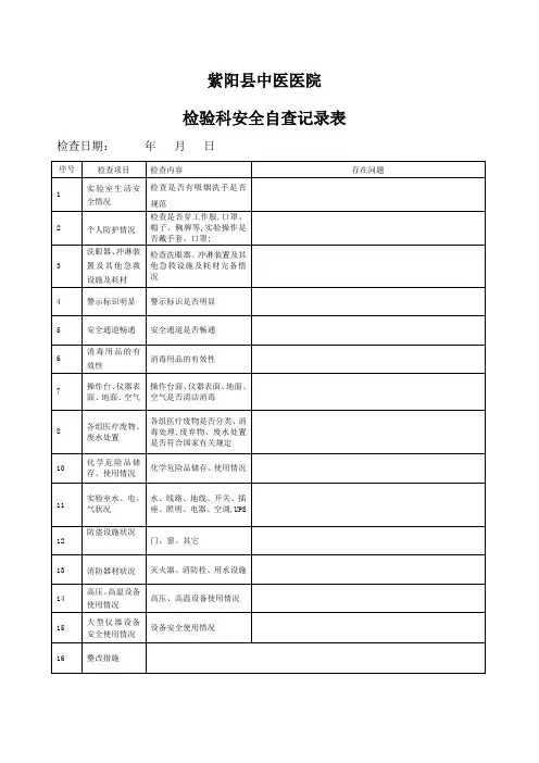 检验科安全检查自查表