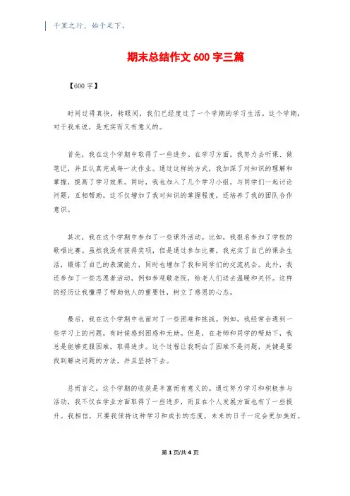 期末总结作文600字三篇