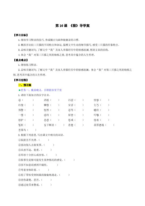 第16课猫(导学案)七年级语文上册