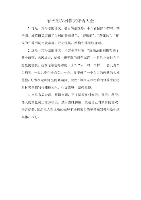 春天的乡村作文评语大全