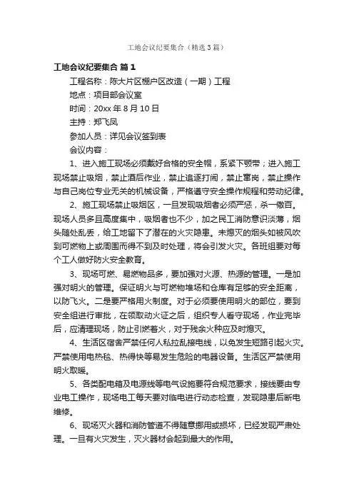 工地会议纪要集合（精选3篇）