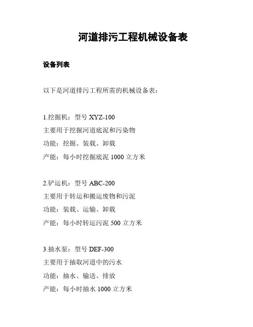河道排污工程机械设备表