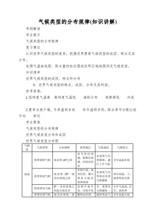 气候类型的分布规律(知识讲解)
