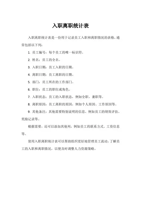 入职离职统计表