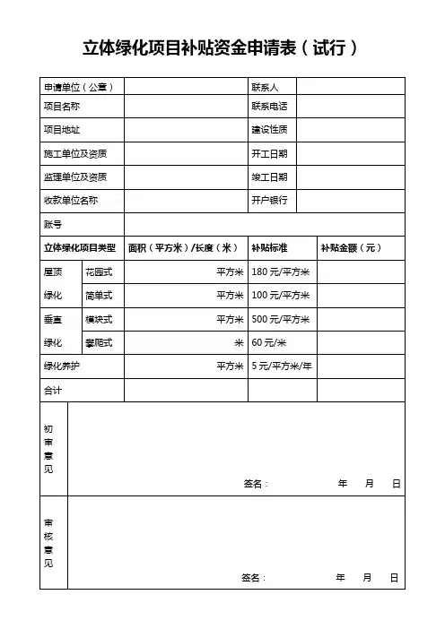 立体绿化项目补贴资金申请表试行