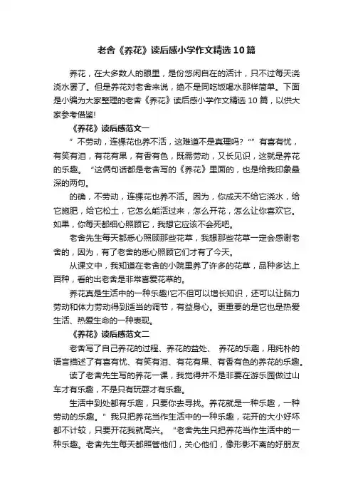 老舍《养花》读后感小学作文精选10篇