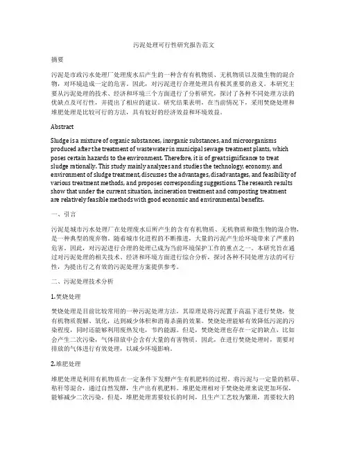 污泥处理可行性研究报告范文