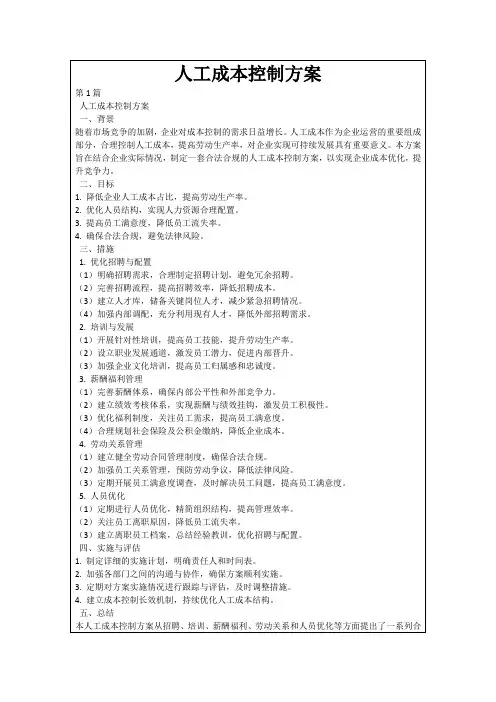 人工成本控制方案