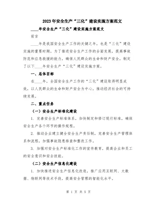 2023年安全生产“三化”建设实施方案范文