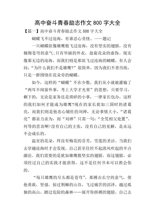 高中奋斗青春励志作文800字大全