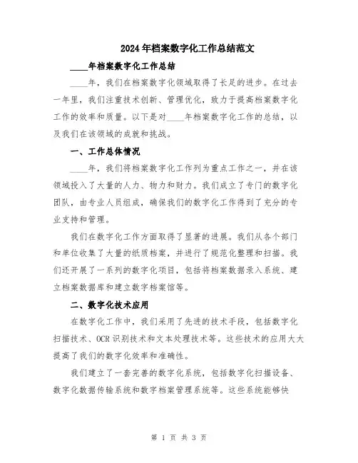 2024年档案数字化工作总结范文