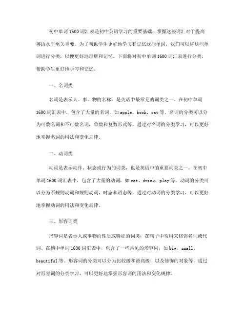 初中单词1600词汇表分类(一)
