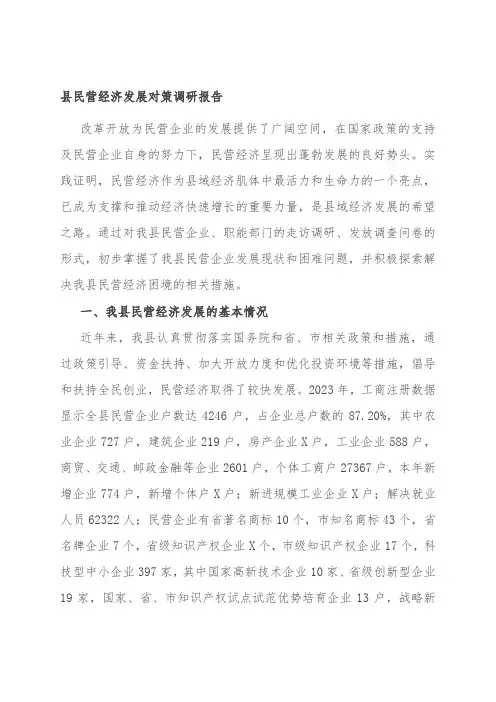 县民营经济发展对策调研报告