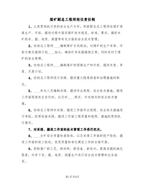 煤矿副总工程师岗位责任制（5篇）