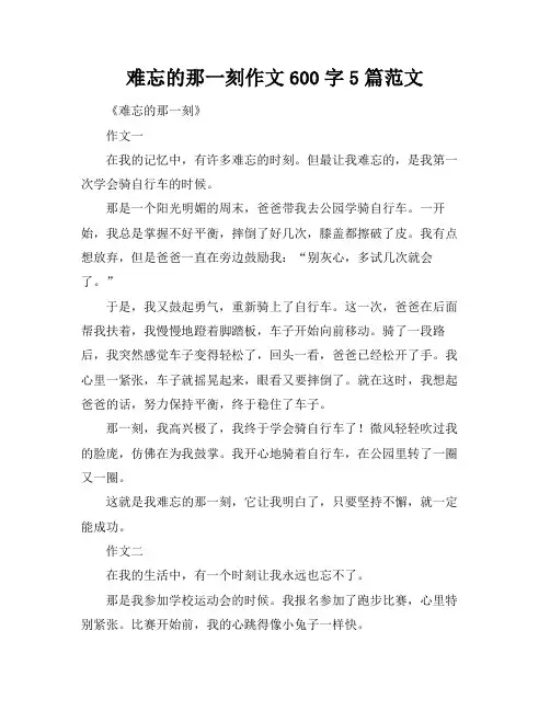 难忘的那一刻作文600字5篇范文
