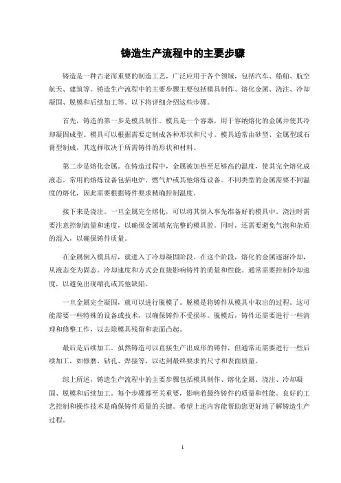 铸造生产流程中的主要步骤