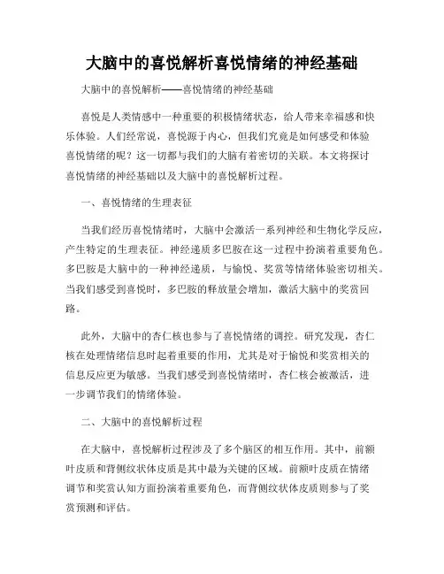 大脑中的喜悦解析喜悦情绪的神经基础