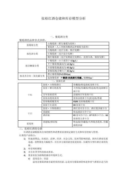 张裕红酒仓储和库存控制模型分析