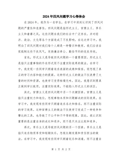2024年四风问题学习心得体会