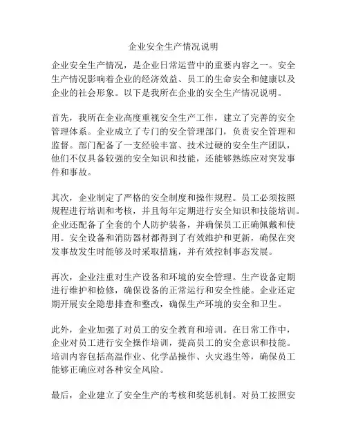 企业安全生产情况说明