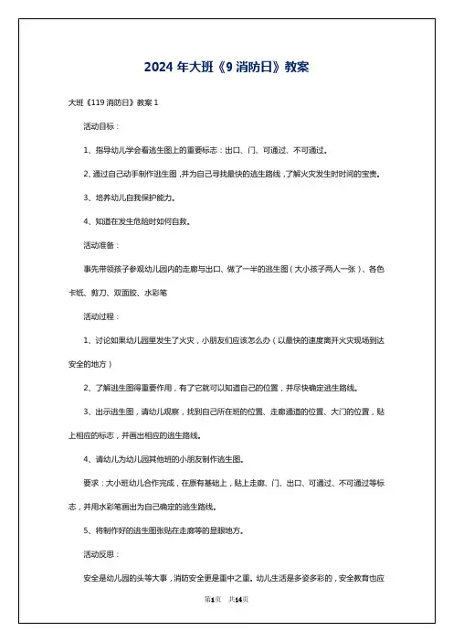 2024年大班《9消防日》教案