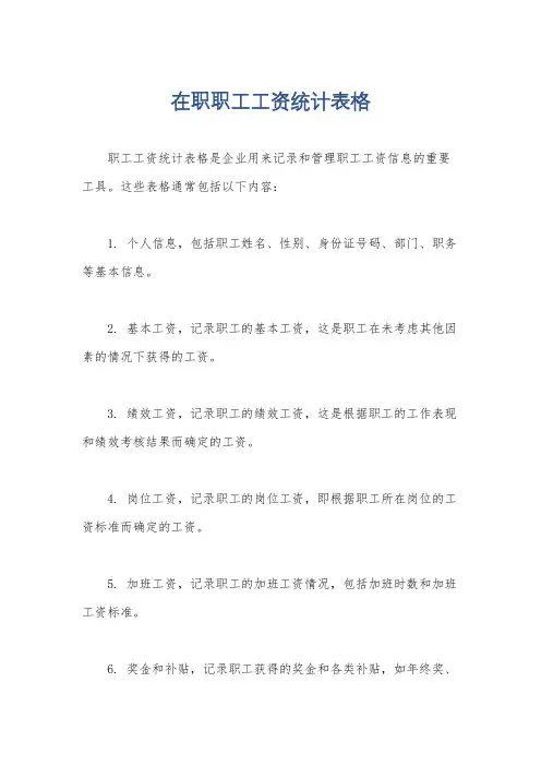 在职职工工资统计表格
